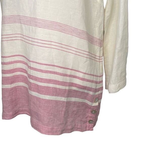 Sigrid Olsen Linen Tunic Top Cream/Pink/Lavender Striped Size Small - Picture 3 of 8